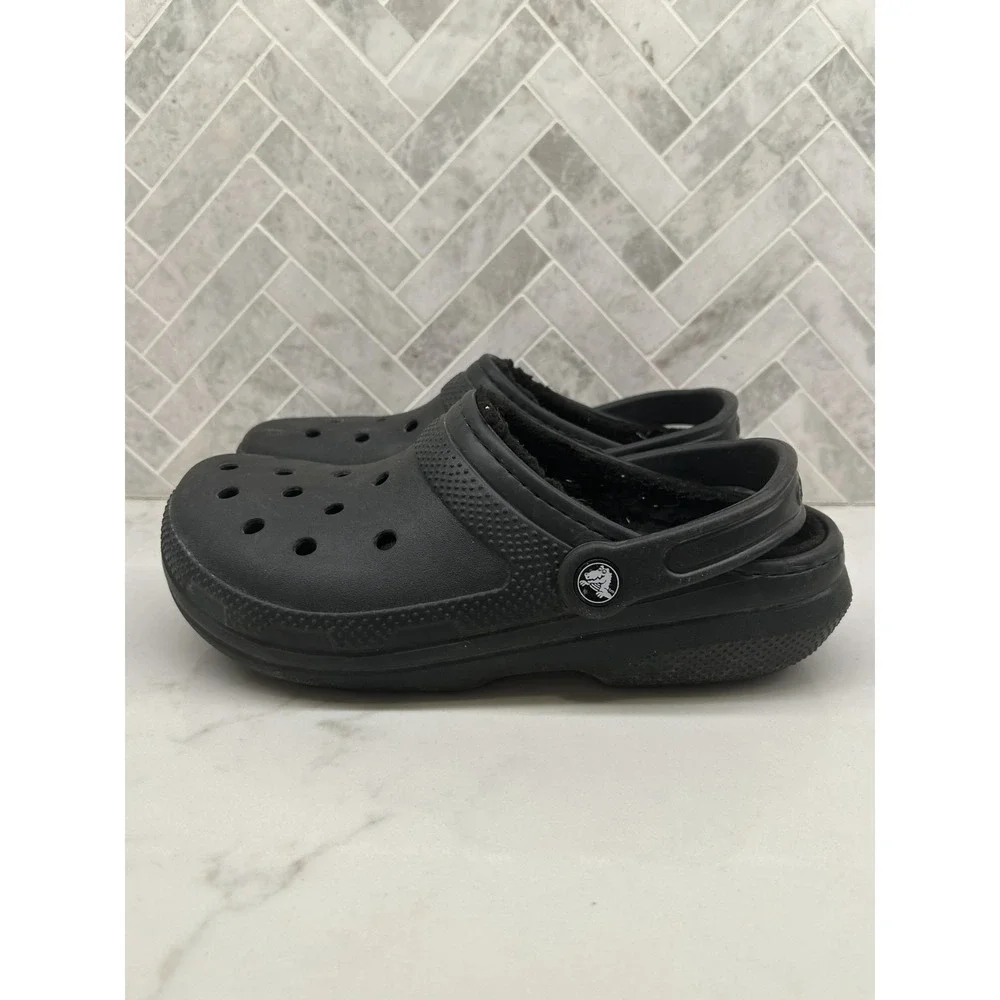 Crocs Dual Clogs Mens Size 8 Black Faux Fur Lined Classic Slip On‎ Winter